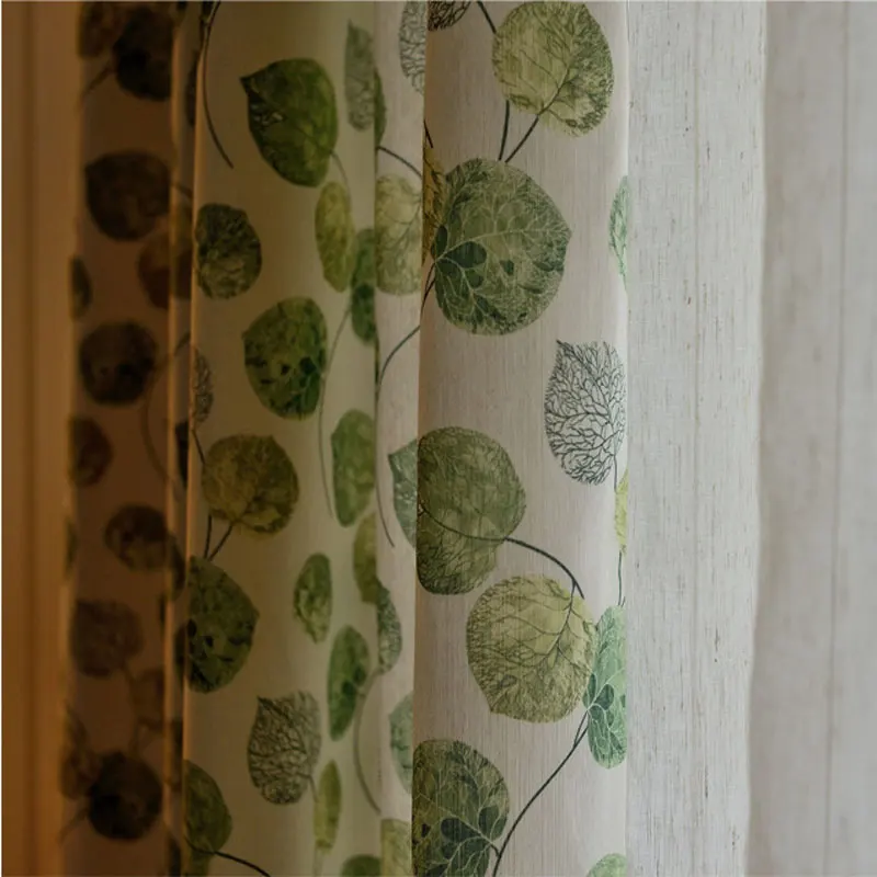 Зеленые занавески для кухни с листьями пасторальный стиль двери Полиэстер