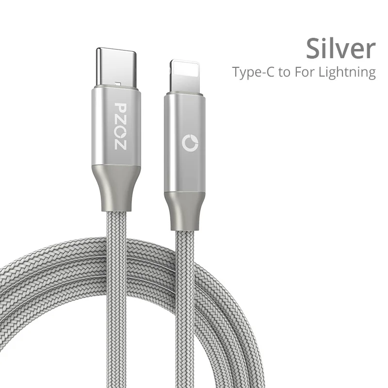 PZOZ 18 Вт PD кабель Usb c до 8 pin для iPhone Xs Max Xr X 8 Plus iPad Pro PD Быстрая зарядка type c для зарядного устройства - Цвет: Sliver Cable