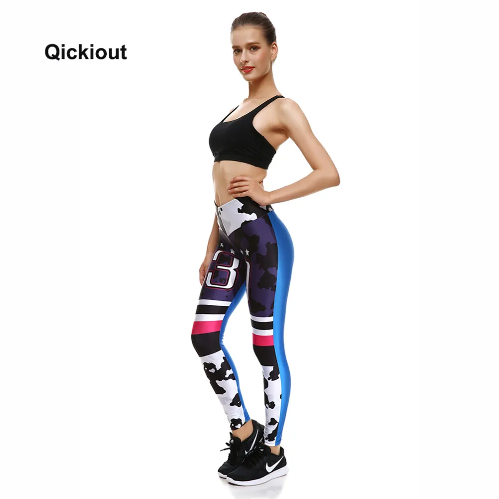 Qickitout Pants 2017 Women's Digital Print Leggings 39 Words camouflage splicing Big Hip High Waist Fitness Free Shipping | Женская