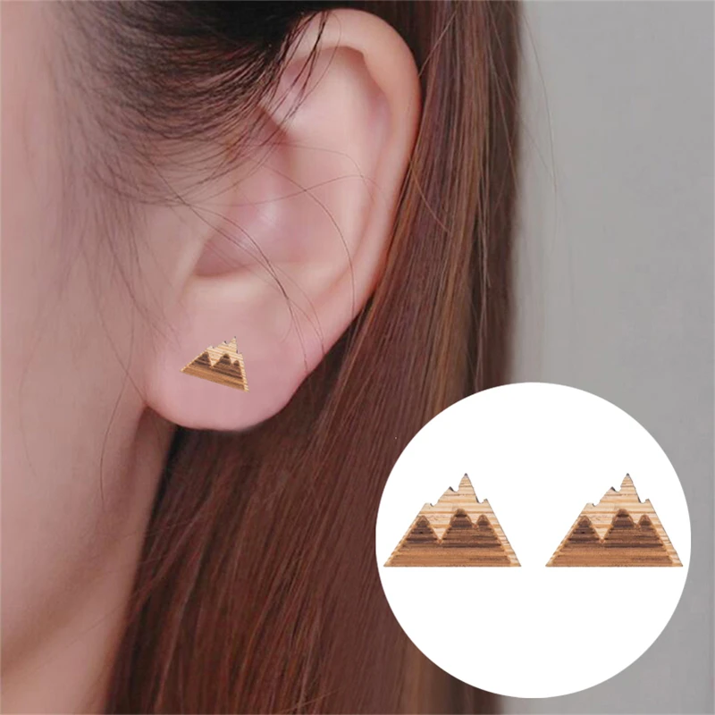 

Yiustar Tiny Mountain Earing Cute Triangle Stud Earrings for Women Kids Small Geometric Wooden Earrings Jewelry Wholesale Price