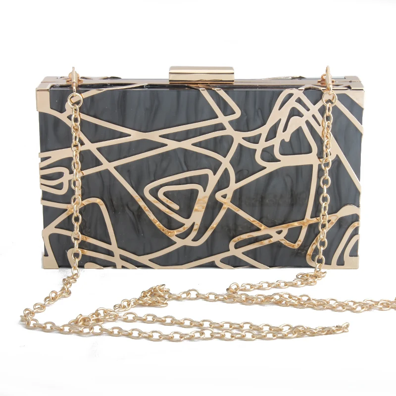 

Women Evening Clutch Bag Ladies Chain Crossbody Shoulder Bag Rectangle Wallet Acrylic Marbling Bridal Wedding Party Bag