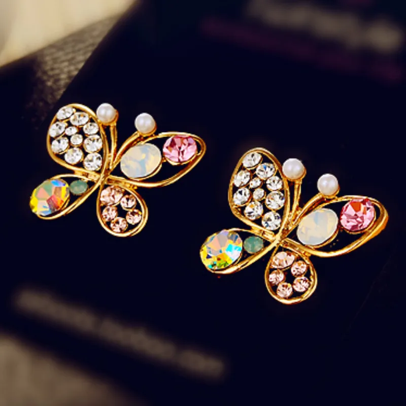 Корейские модные серьги-бабочки серьги-гвоздики с кристаллами Женские Ювелирные