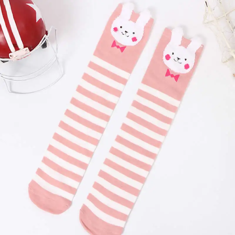 Striped rabbit Новинка; детские гольфы для девочек; сезон весна-осень хлопковые гетры выше колена с героями мультфильмов для малышей - Цвет: Striped rabbit