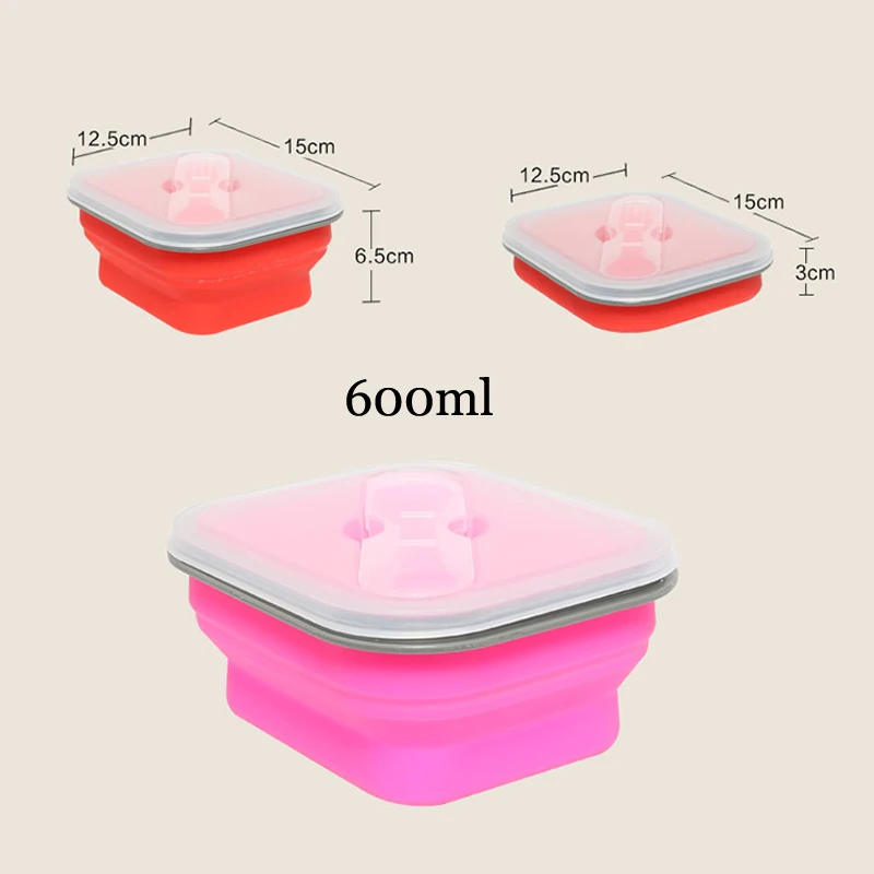 600 мл складной Bento Box силиконовый Ланч-бокс с ложкой экологичный одиночный