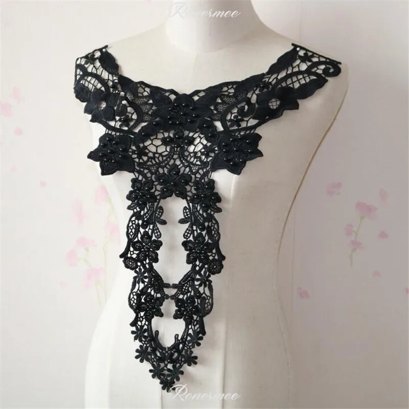 1 шт. черный бисер вышивка кружева аппликация воротник в патчи для свадебного