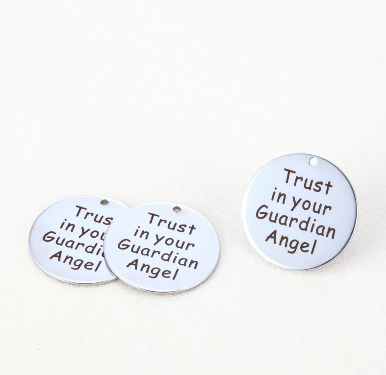 5pcs/lot 25mm New Arrival Stainless Steel Message Charms Engraved Words &quotTrust In Your Guardian Angel &quot For Diy Jewellery |