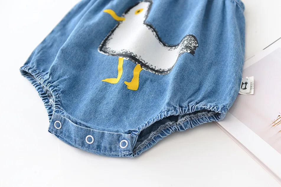 Весна 2019 Младенческая Дети мультфильм животных печатных мягкие джинсовые боди с