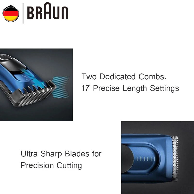Braun HC5030 машинка для стрижки волос с 2 специализированными гребнями 17 точная настройка длины полностью моющаяся система блокировки памяти Двойная Батарея