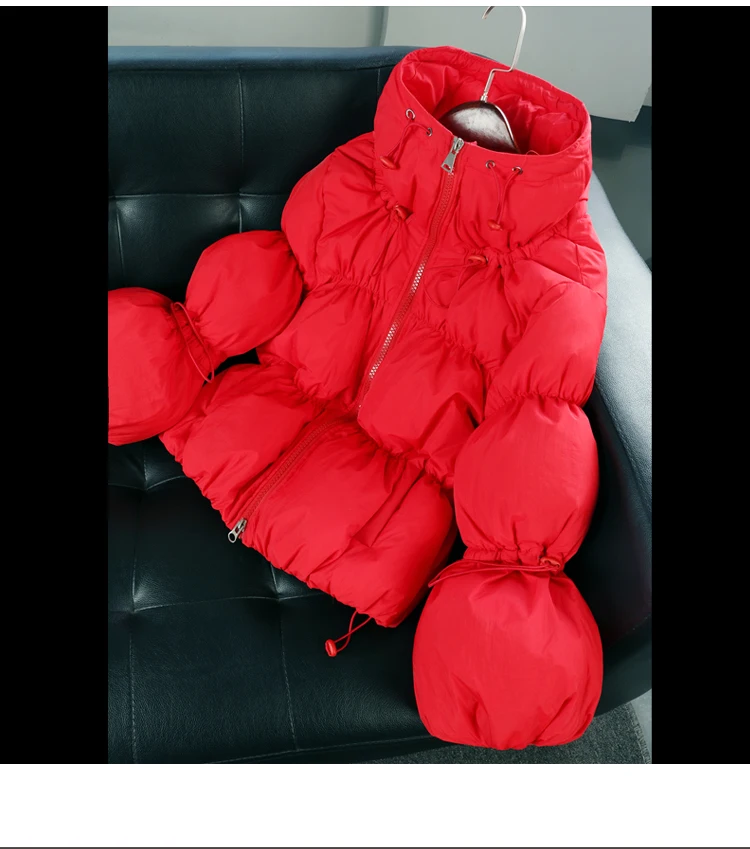 Европейская Женская зимняя уличная мода красный короткий пуховик на молнии с