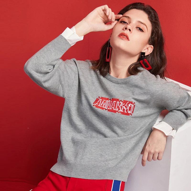 Ins свитер женский chic2018 Новый Свободный корейский рубашка с надписью рукав ANNAKRO |