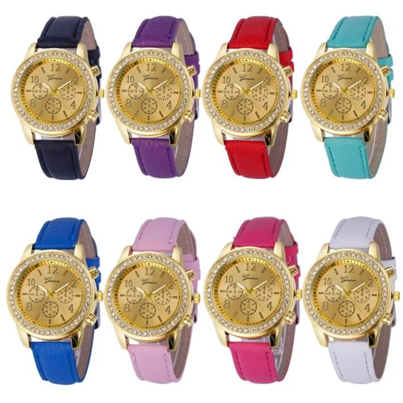 Длительный срок службы Для женщин кварцевые часы Роскошные Стразы кулон кожаные
