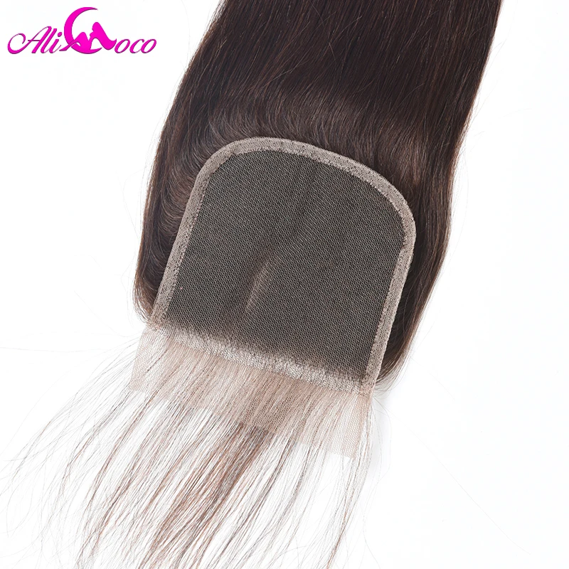 Али Коко волос бразильские прямые волосы Цвет 2 Кружева Закрытие с ребенком
