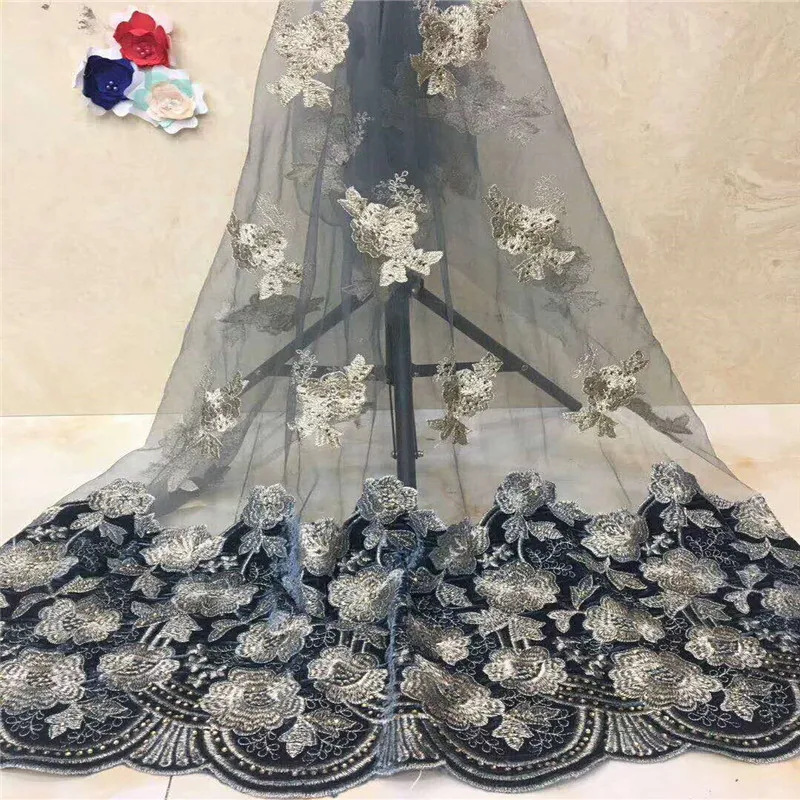 Нигерийская кружевная ткань 2018 Высококачественная французский тюль с камнями