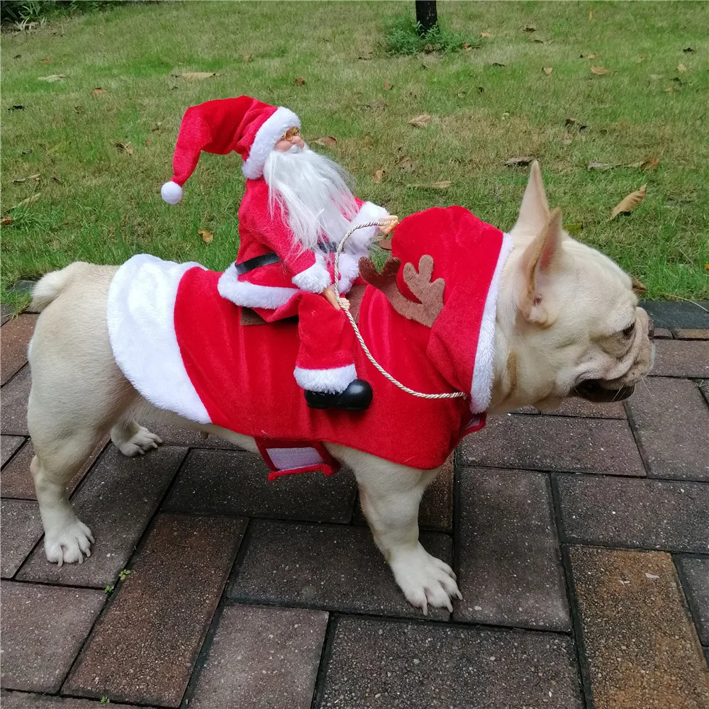 Dog Costume Christmas Pet Dog Clothes Funny Riding Santa Costume for Small Medium Large Dogs Adjustable Pet Gift Clothing Outfit