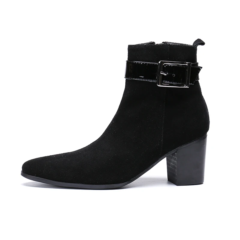 Мужские черные ботинки челси Bota masculina из натуральной кожи на высоком каблуке