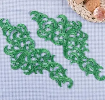 Green 1 пара/2 шт красочные цветы белый фиолетовый черный белый серый желтый синий зеленый коричневый красный Вышивка патч кружева аппликация - Цвет: Green