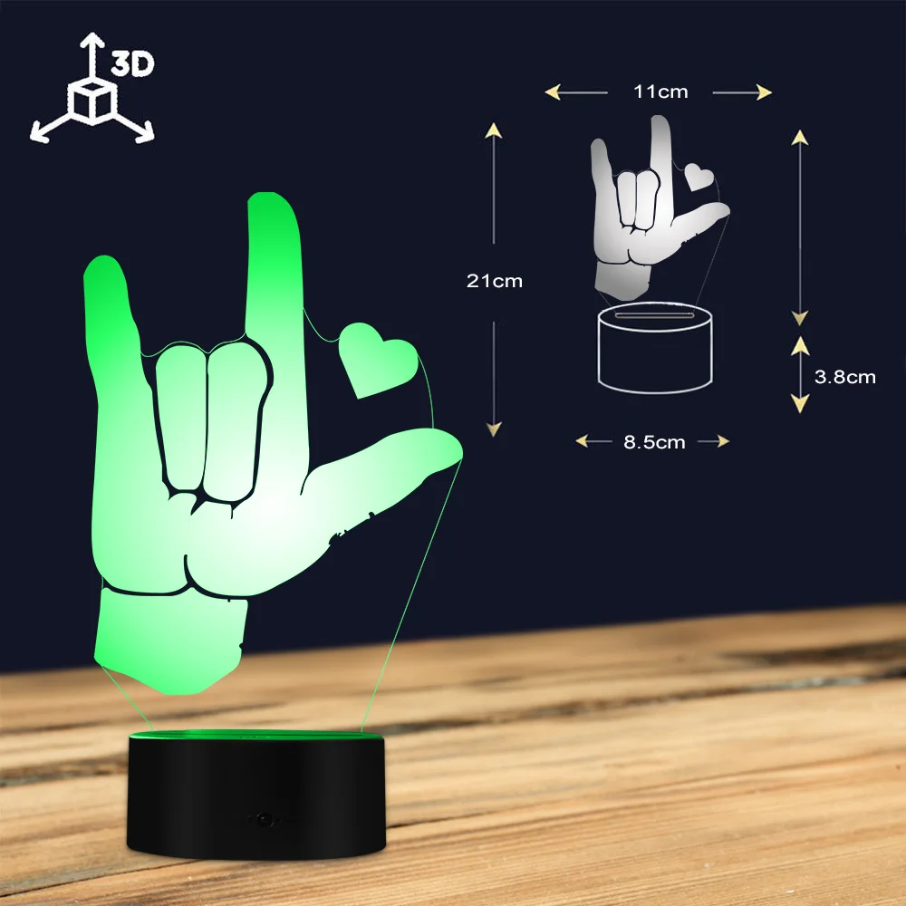 I Love You ASL Американский язык жестов 3D оптический иллюзионный светильник USB современный ночник светящийся светодиодный светильник домашний декор настольная лампа