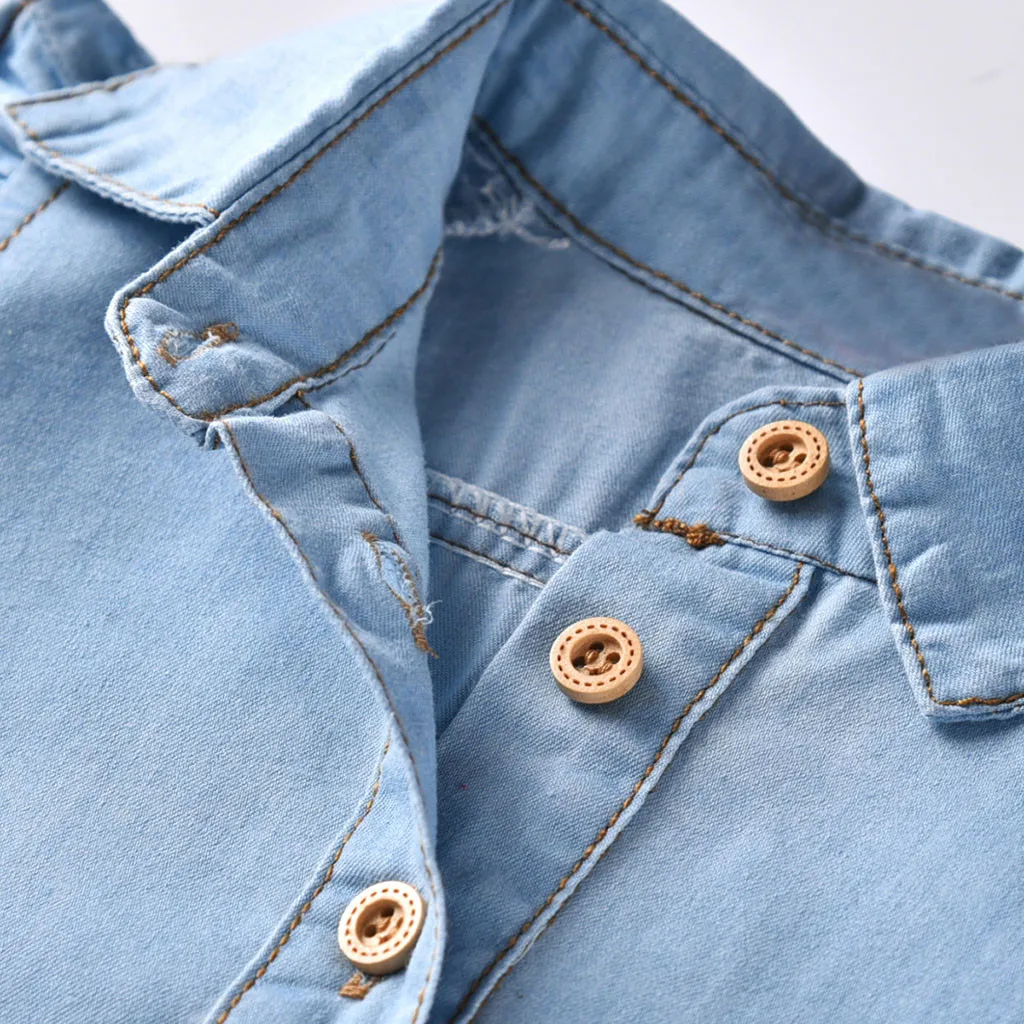 Летнее платье для маленьких девочек детская джинсовая рубашка без рукавов с