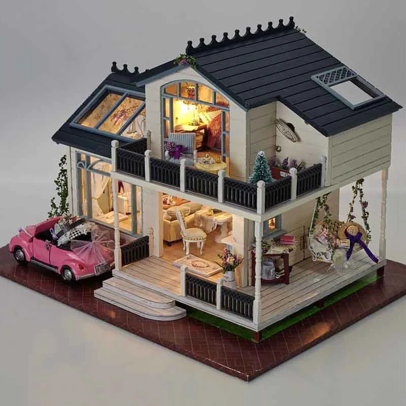 Provence Villa SLPF DIY кукольные домики деревянная мини вилла модель здания детские игрушки Мебель Миниатюрные ремесла дети подарки на день рождения Девушка Новинка J13 - Цвет: Provence Villa