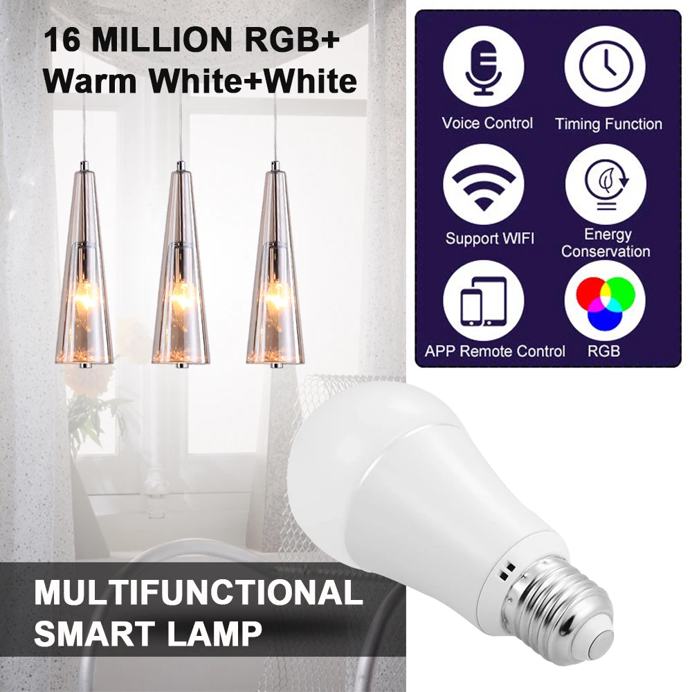 WiFi RGB CW Голосовое управление мощная светодиодная лампа E27/E26 умная с регулируемой