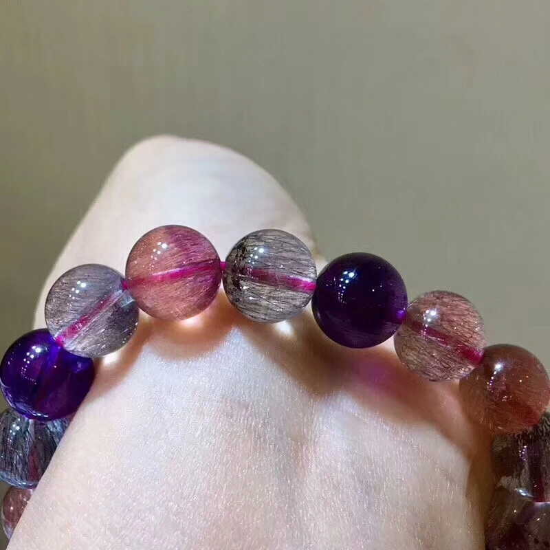 Сертификат натуральный Lepidocrocite кварц супер семь Рутиловый Кварц Браслет Мелодия с бусинами из круглых камешков 11 мм кристалл AAAAAA