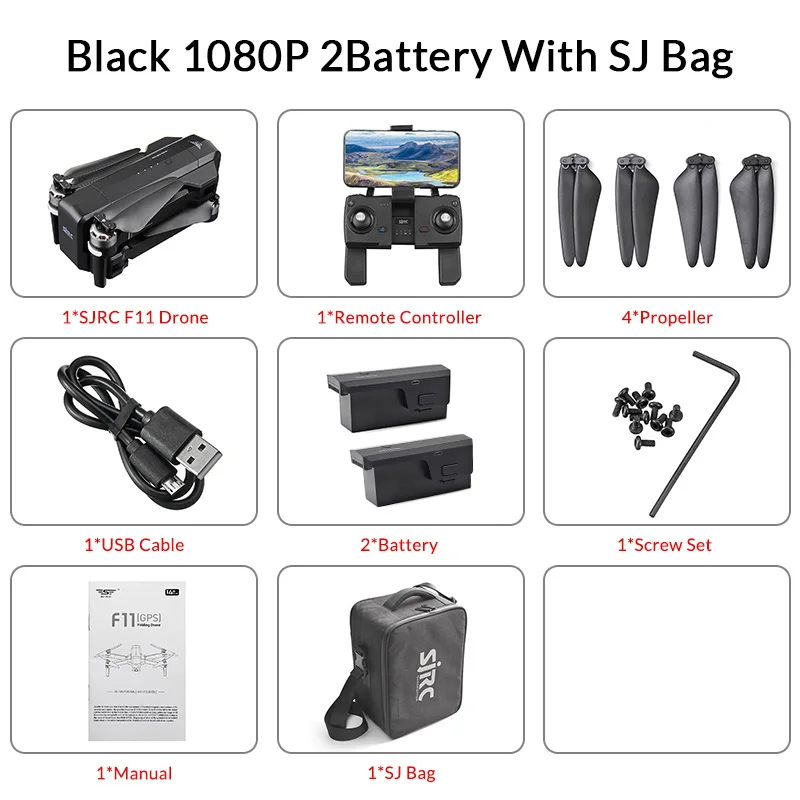 SJRC F11 gps Дрон с wifi FPV 1080P камера 25 минут время полета бесщеточный селфи складной рычаг RC Дрон Квадрокоптер следи за мной - Цвет: black 2B SJRC bag