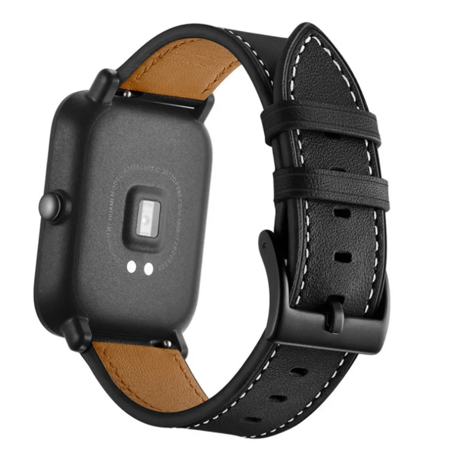 20 мм кожаный ремешок черная Пряжка для Xiaomi Huami Amazfit Bip BIT Lite Молодежные Смарт-часы носимые наручные браслет ремешок для часов