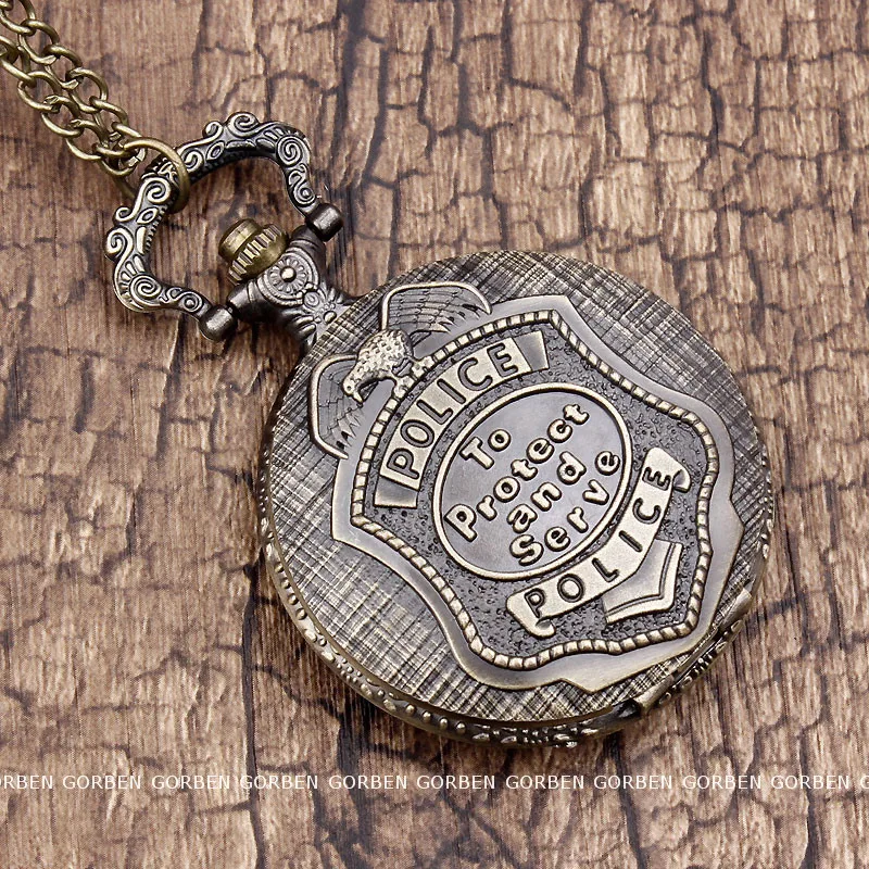 Винтажные карманные кварцевые часы с гравировкой полиция для защиты и