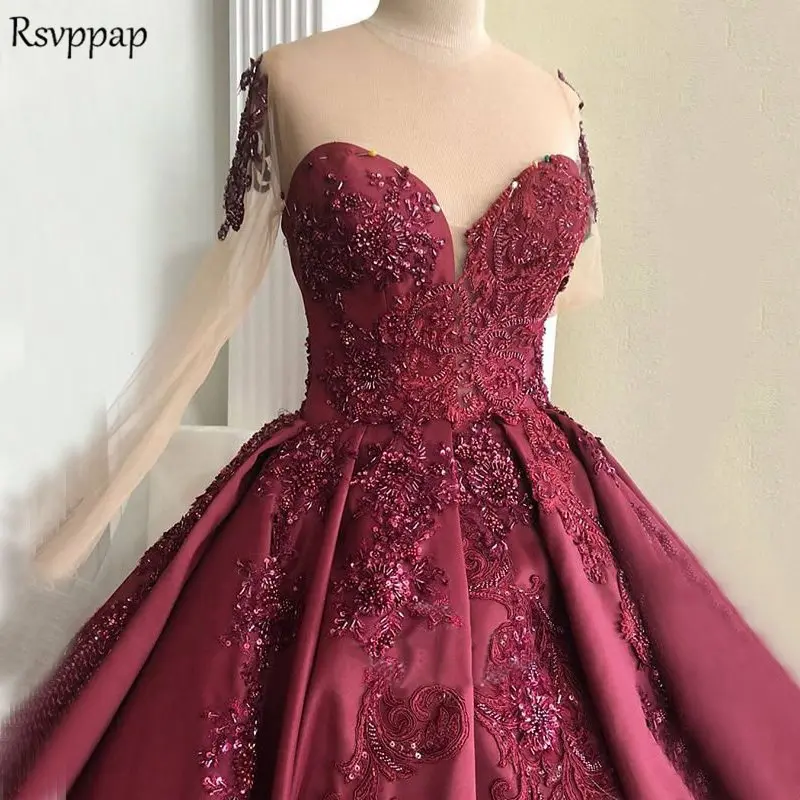 Same as picture Роскошные арабские стильные вечерние одежды прозрачные длинные рукава с крупным бисером бордовое вечернее платье Формальные Вечерние платья robe de soiree - Цвет: Same as picture