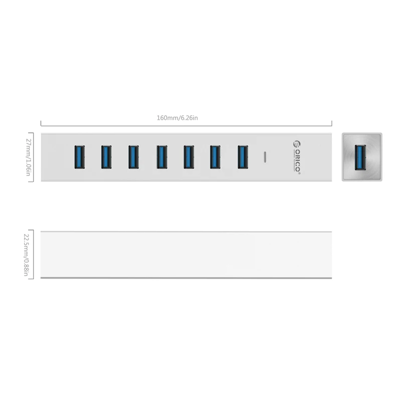 Оригинальный новый алюминиевый 7 портовый USB 3 0 Hub типа C для Windows XP / Vista 8 10/ Linux/Mac OS