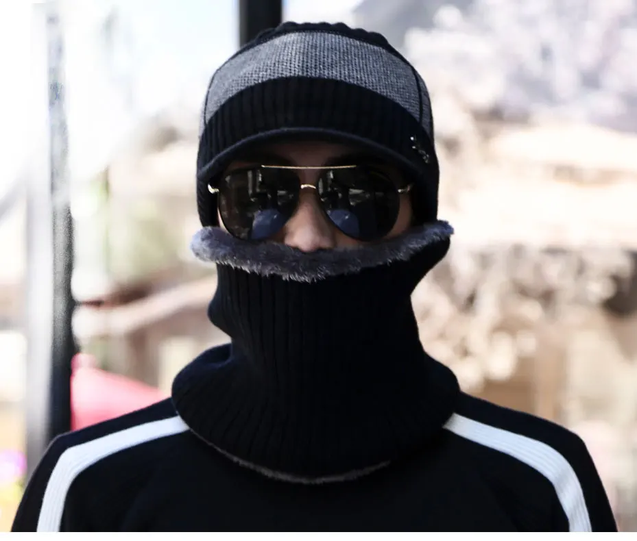 Зимние Шапки для Для мужчин Skullies шапочки женский Gorras плюс бархат Для женщин шарф Кепки комплект Балаклава маска Gorras капот мужской вязаный шляпа