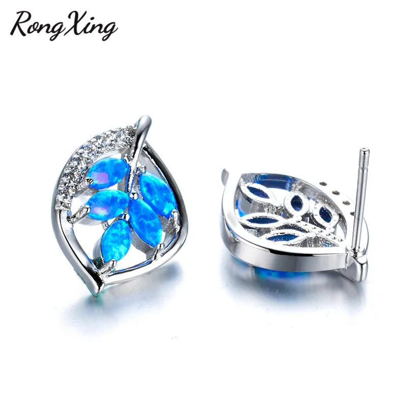 Женские серьги гвоздики RongXing с белым/голубым огненным опалом Серьги серебряного