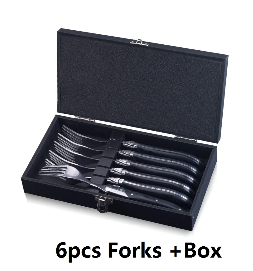 6pcs Forks in box 6 шт. 8,7 ''нержавеющая сталь стейк нож, вилки комплект стиль laguiole набор посуды с черной деревянной ручкой столовых ножей вилка в подарочной коробке - Цвет: 6pcs Forks in box