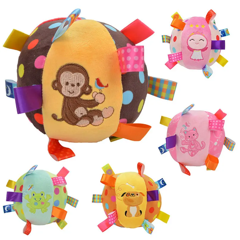 

Baby Rattles Appease Round Roll Ball Doll Ring Bell Animal Cartoon Infant Crib Stroller hanging Toy Plush Soft Cute Education