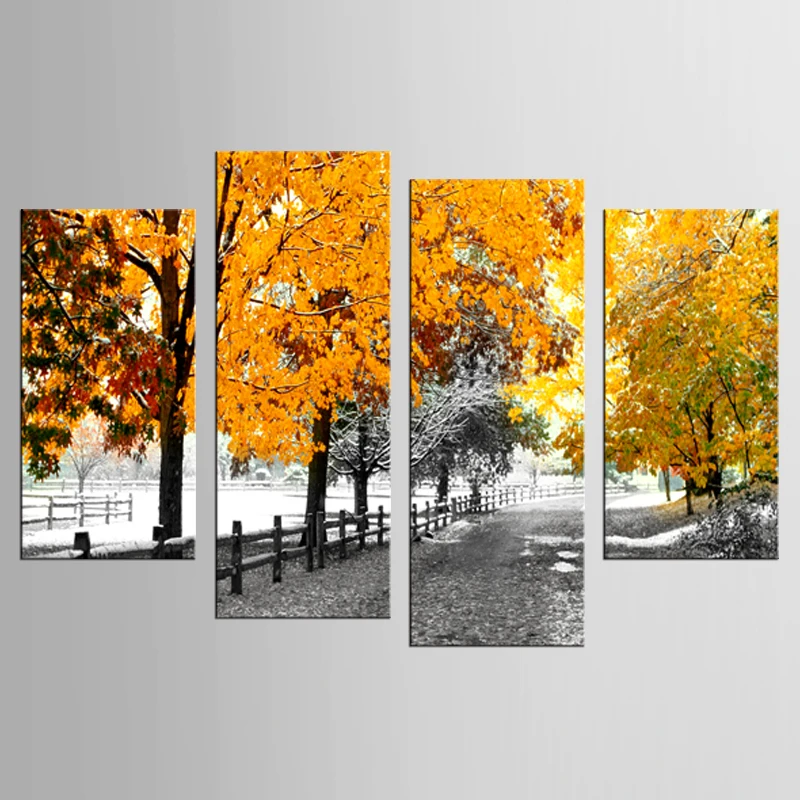 4 панели в рамке красивые кленовые листья Живопись Холст Настенная картина