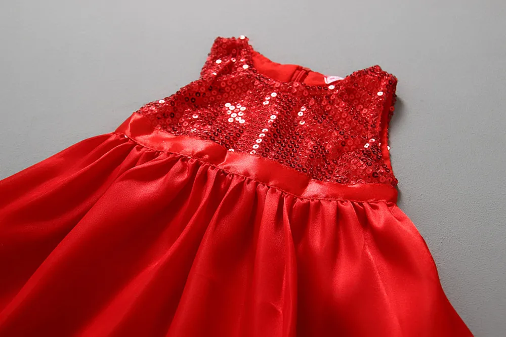 Princess Sequin Flower Christmas Dress Red Paillette Pageant Wedding Banquet Prom Formal Party Kids Dresses For Girls Clothes | Детская