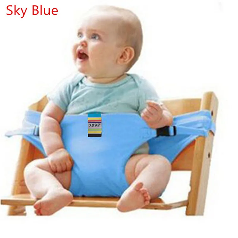 Sky Blue Детское обеденное кресло из чистого хлопка с ремнем безопасности, переносное кресло для обеда, растягивающееся кресло для кормления с фиксированными ремнями - Цвет: Sky Blue