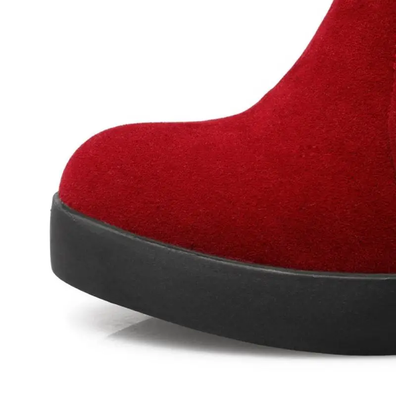 TAOFFEN/пикантные зимние сапоги до колена; женские зимние сапоги на меху; Bota Feminina; обувь на платформе на высоком каблуке; женские сапоги; клинья флок; размеры 34-39