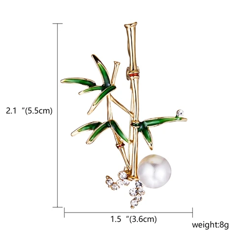 Bamboo RINHOO Fashion Handmade Colorful Camellia Flower Leaf Plants Crystal Rhinestone Collar Brooch Pin for Women Men Costume Jewelry - Metal color: Bamboo