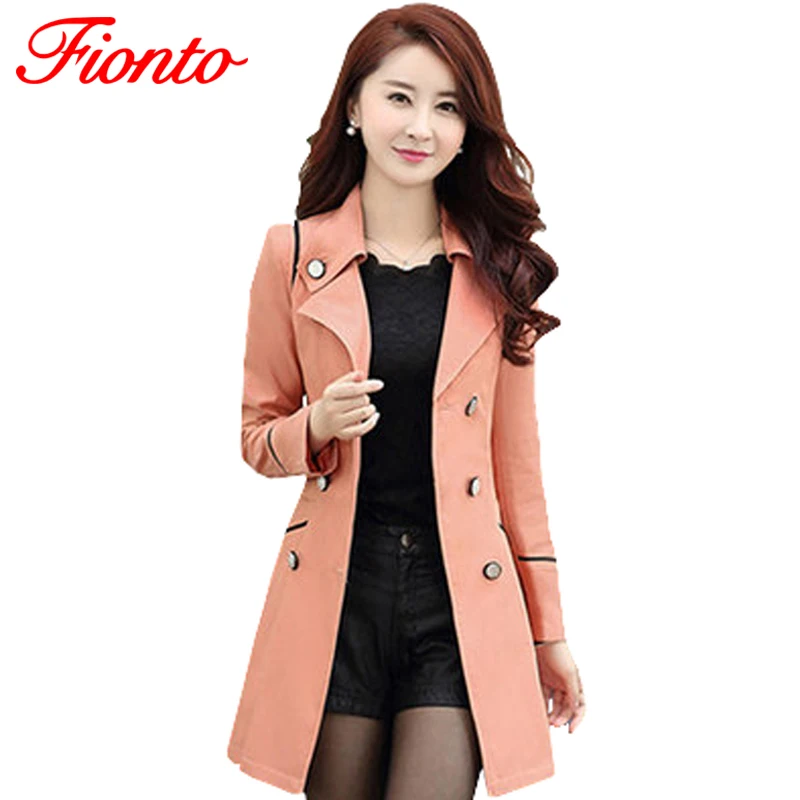 Женский Тренч с отложным воротником FIONTO однотонный длинный двубортный A034 1|trench coat