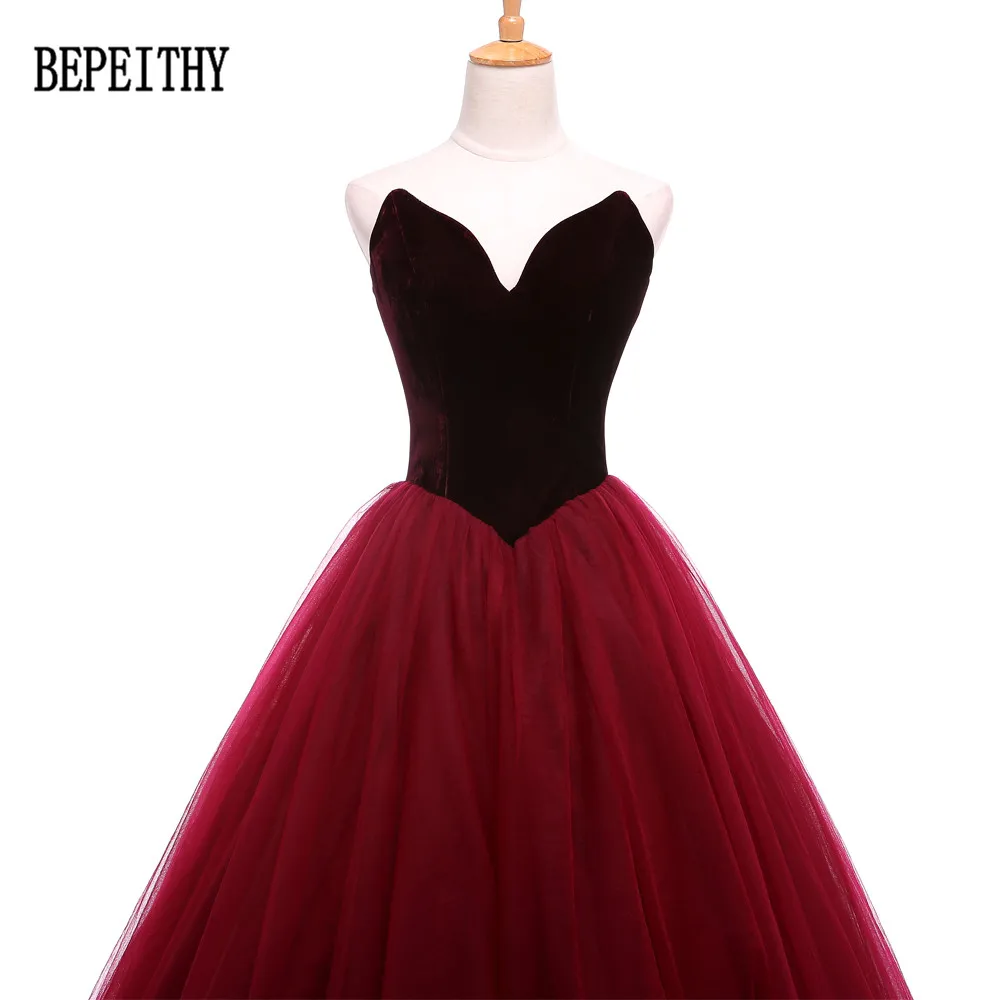 BEPEITHY Vestidos De Festa элегантный простой хиджаб Тюль Милая без рукавов Бургундия Выпускные платья