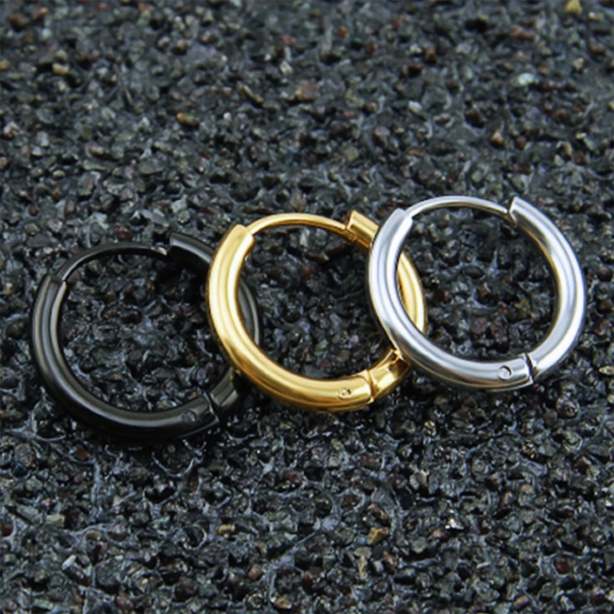 LUBINGSHINE серьги из нержавеющей стали круглые серьги-кольца для женщин и мужчин ювелирные изделия черные/серебряные/Золотые простые панк серьги