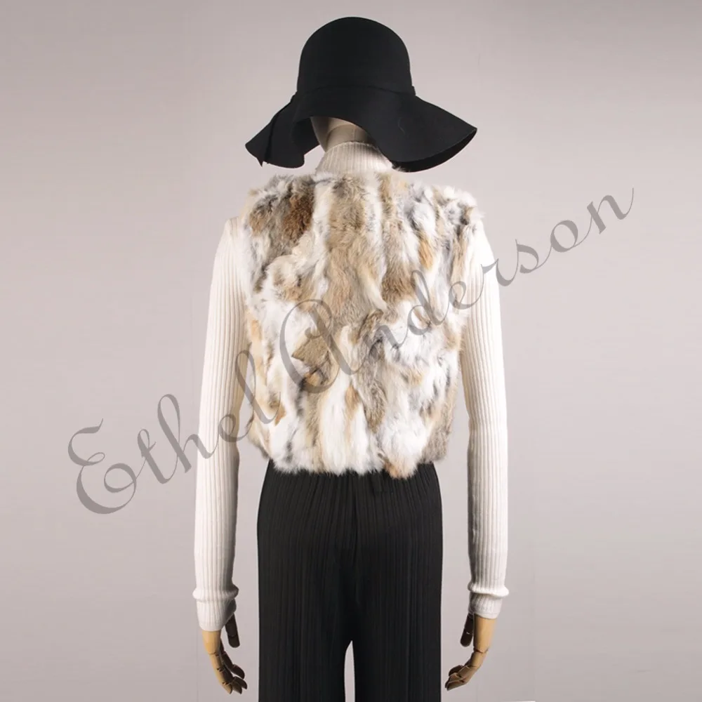 Ethel Anderson Women's Real Rabbit Fur Vest Modern Rabbit Fur Sleeveless Gilet Glamour