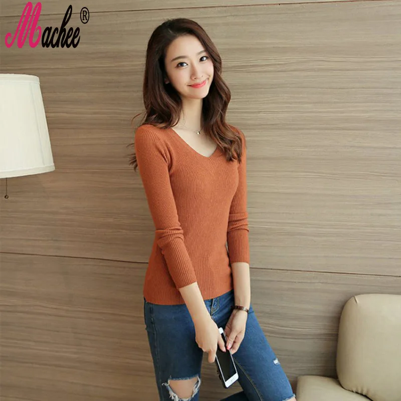 2020 новый весенний хлопковый свитер для женщин Зимний пуловер вязаный с v-образной