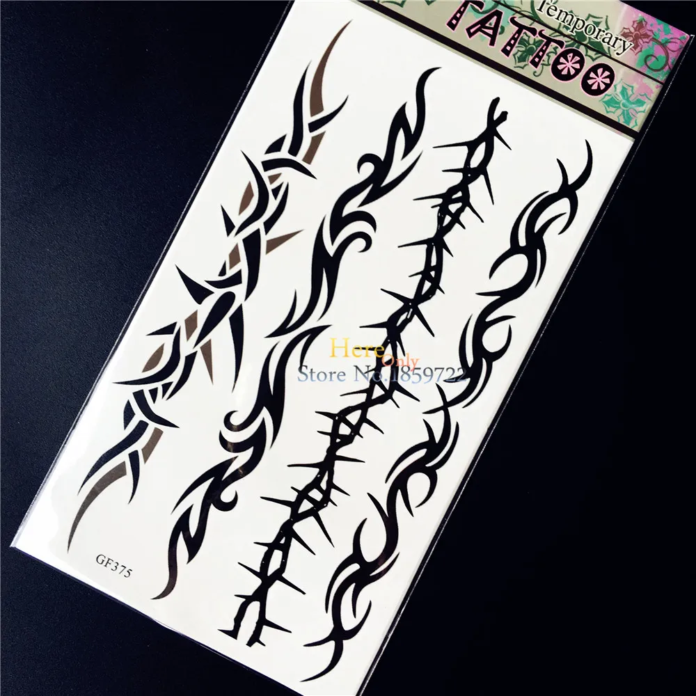 Крутые черные шипы браслет подмышка временная татуировка наклейка