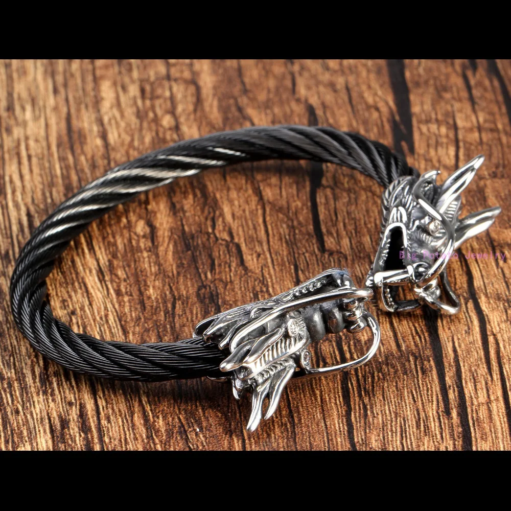 76 г высокое качество серебро золото черный цвет кабельная цепь с головой дракона