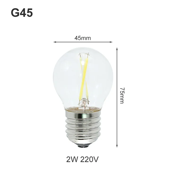 Светодиодная лампа E27 2 Вт 4 6 8 стеклянная G45 A60 220 В 230 ретро винтажная Эдисона