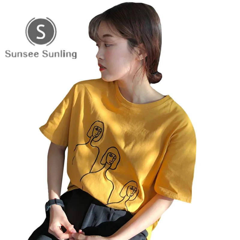 Летние женские футболки в стиле Харадзюку свободная простая футболка с коротким