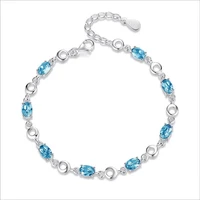 everoyal top quality silver 925 sterling bracelets for women accessories charm zircon ocean blue oval bracelets female jewelry