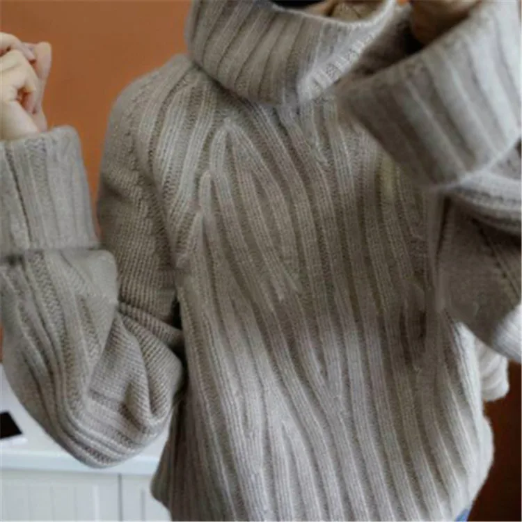 Однотонный кашемировый плотный вязаный женский пуловер свободного покроя с